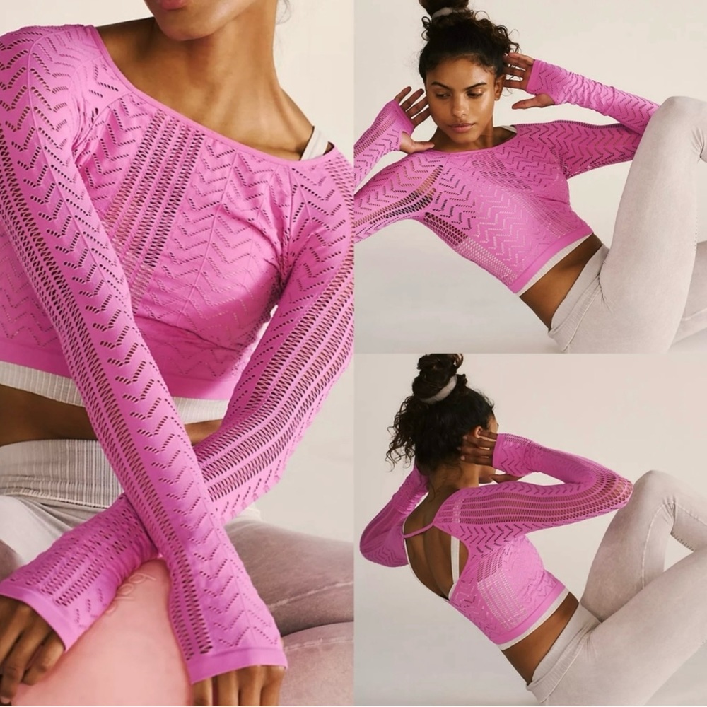 NWOT 💗 FP MOVEMENT BY FREE PEOPLE PERFORATION NATION LONG SLEEVE CROP TOP